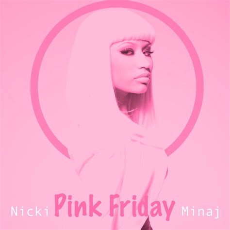 A Pink Poster With The Words Nicki Friday In Front Of A Womans Face