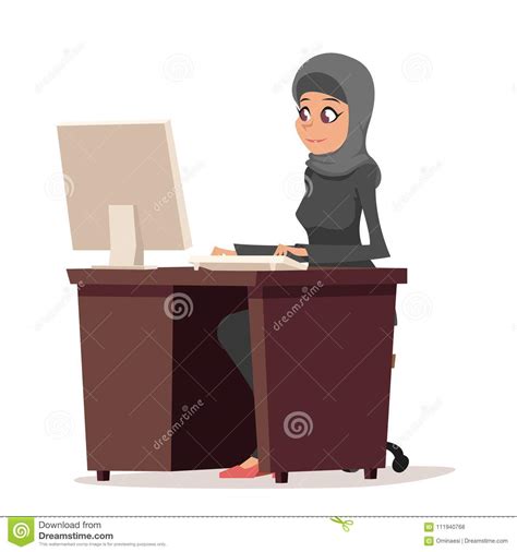 Business Woman Character Arab Cute Traditional Clothing Hijab Abaya