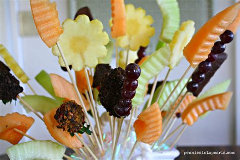 Add these to the arrangement. DIY Edible Arrangement - Pennies into Pearls