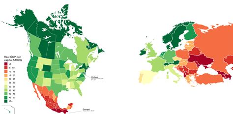 Map Europe Vs North America Real Gdp Per Capita Infographictv