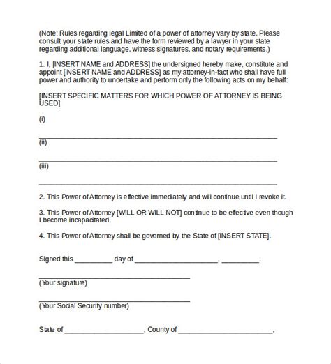 9 Sample Limited Power Of Attorney Forms Sample Templates