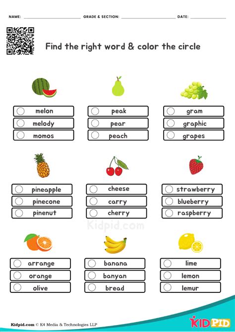 Fruit Name Printable Worksheet For Kindergarten Kidpid
