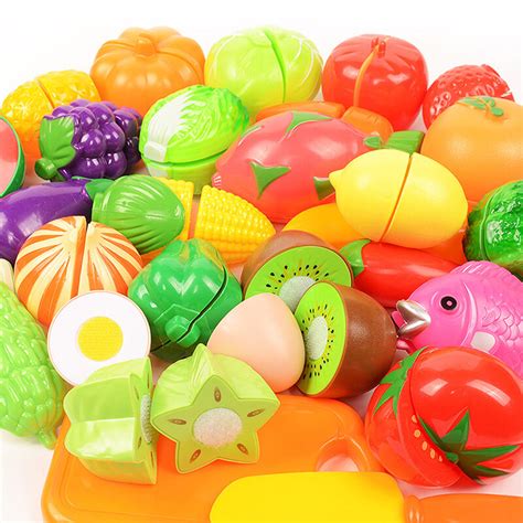 التظاهر اللعب ألعاب طعام قطع الفاكهة الخضار طقم أواني الطبخ الأطفال المطبخ اللعب البلاستيك مصغرة