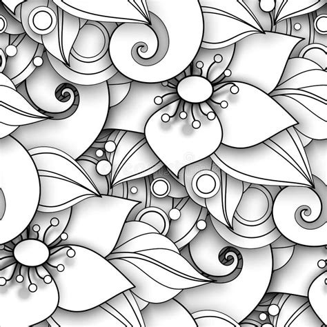 Monochrome Seamless Pattern With Floral Motifs Stock Vector