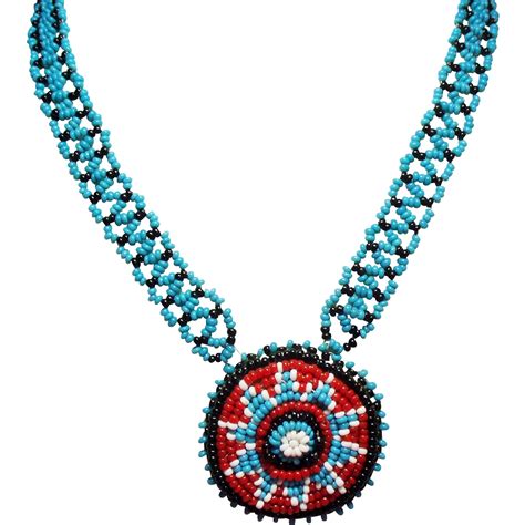 Vintage Native American Turquoise Glass Seed Bead Long Necklace Round From Unforgettable On Ruby