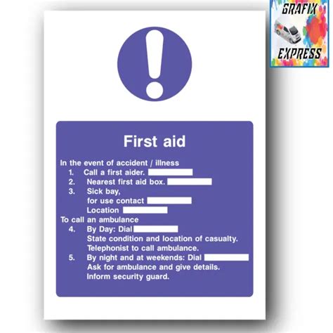 First Aid Safety Sign Business Workplace Office Laminated Poster Print