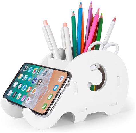 Pen Pencil Holder With Phone Stand Elephant Shaped Resin Container