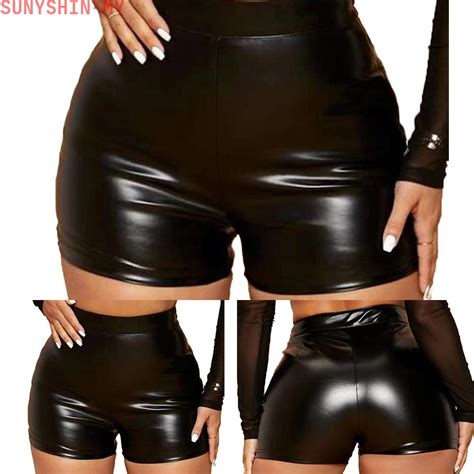 Womens Wet Look Bootie Shorts Patent Leather High Waist Mini Crop Fashion Sexy Slim Leather