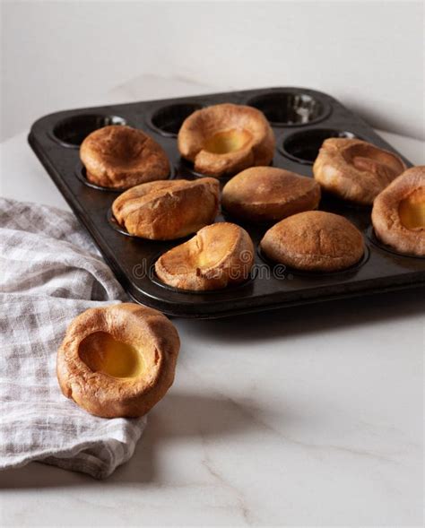 Yorkshire Puddings In Baking Dish Homemade Traditional Fluffy Golden
