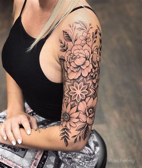 Female Half Sleeve Flower Tattoos Sacred Tattoo