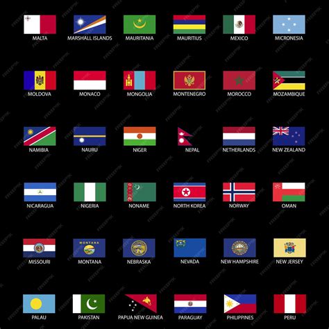 Coleção De Bandeiras De Países Do Mundo Com Nomes Vetor Premium