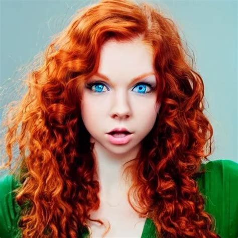 hot sexy redhead with curly long hair green eyes cartoon arthub ai