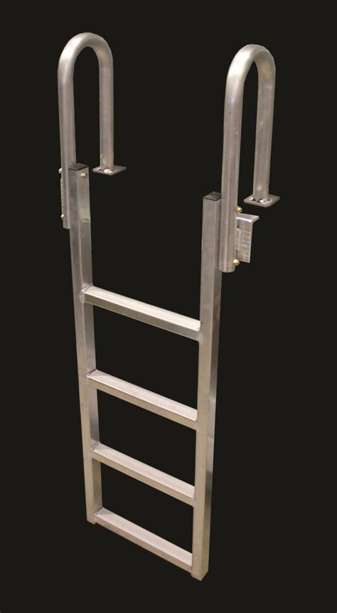 Brushed Aluminum Dock Ladder With Railing 4 Step Aluminum Flip Up
