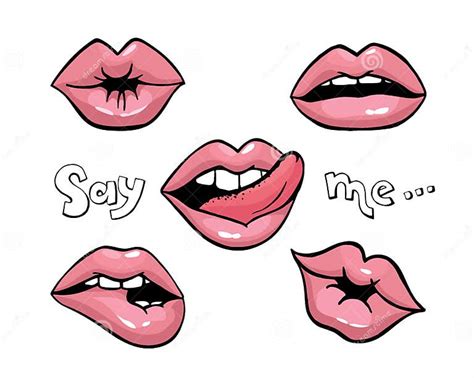 lips patch collection vector isolated doodle womans lips expressing different emotions kiss
