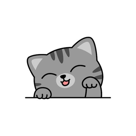 Dibujos animados lindo gato gris ilustración vectorial Vector Premium