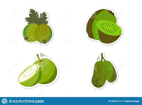 Sticker Set Of Different Fruits Flat Vector Illustration Stock Vector
