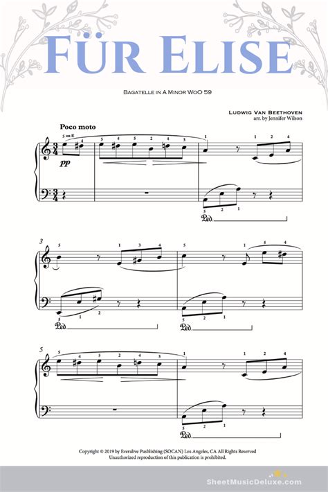 Fur Elise Piano Notes Fur Elise Melody With Both Staffs Names Of