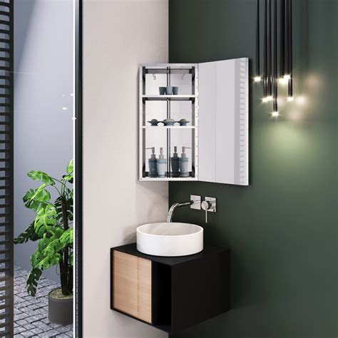 Wall Hung Bathroom Corner Mirror Cabinet Stainless Steel Cupboard 300x600mm Ebay