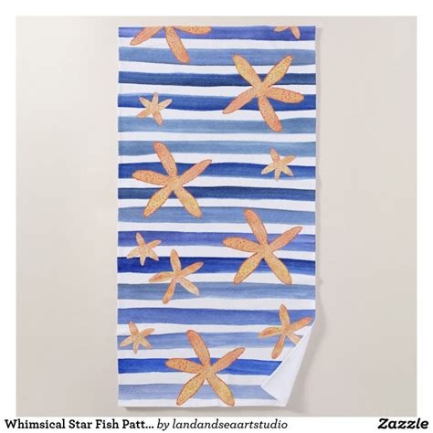Whimsical Star Fish Pattern With Stripes Beach Towel Striped Beach