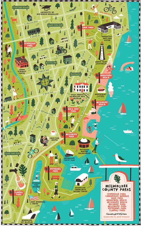 Illustrated Map Of Milwaukee Wisconsin County Parks Illustrated Map