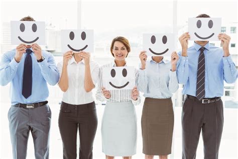 Business People Holding Happy Smileys Stock Image Image Of Length