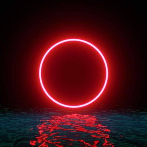 Premium Photo Glowing Neon Red Circle Ring Line With Reflections On