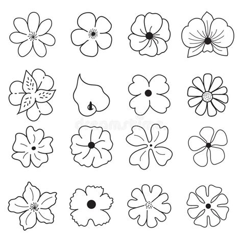 Simple Hand Drawn Flower Floral Doodle Style Icon Set Stock Vector