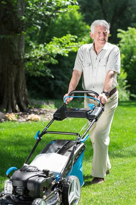 Man With A Lawn Mower Stock Photo Image Of Hobbyist 71059372