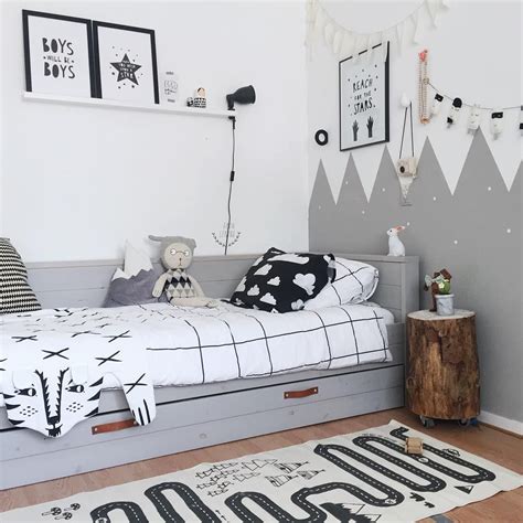 Head over to our sister page @projectjunior for all the kids room ideas + inspo. Black, white, grey and graphic kids room | White kids room ...