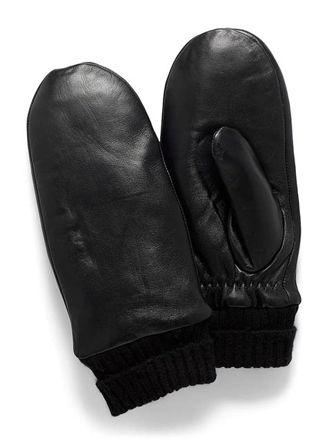 Knit Cuff Leather Mittens Simons Shop Womens Suede And Leather