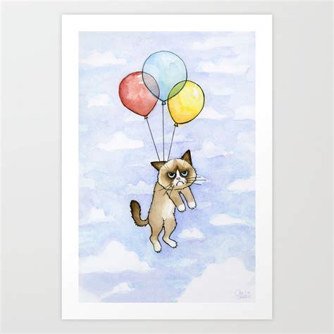Cat With Balloons Grumpy Birthday Meme Art Print By Olechka Society
