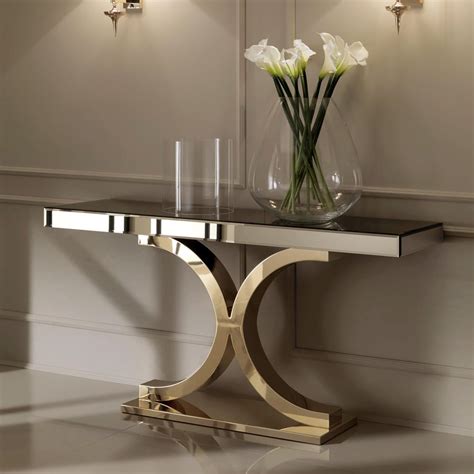 Mirrored 24 Carat Gold Plated Designer Console Table Juliettes Interiors