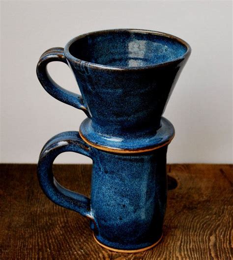 Cobalt Blue Ceramic Coffee Mug And Pour Over Set Stoneware Etsy