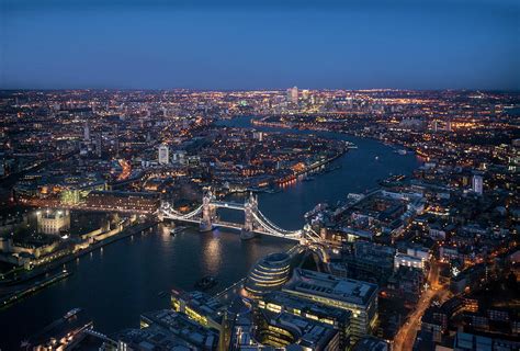 View Of The Thames River And Tower Bridge At Night London Uk Digital