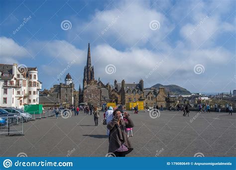 View Of Edinburgh City Center Downtown With Historic Buildings And