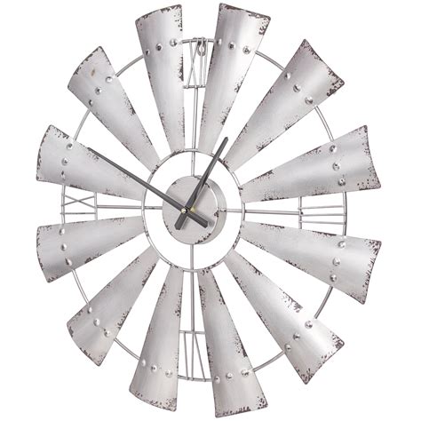 Metal Windmill Oversized Vintage Wall Clock 31 Silver