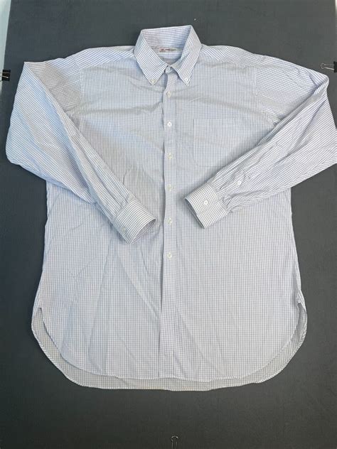 Turnbull Asser Shirt Mens Large White Blue Check Button Down EBay