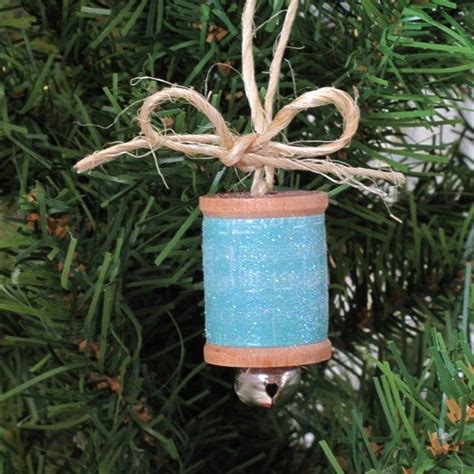 This Christmas Ornament Was Made From A Vintage Wooden Spool The Blue