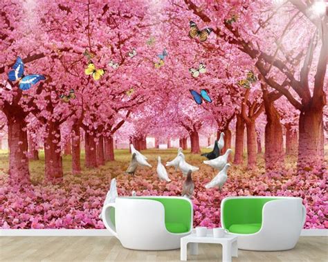 Beibehang Custom Wallpaper Cherry Tree Park Mural Home Decor Living