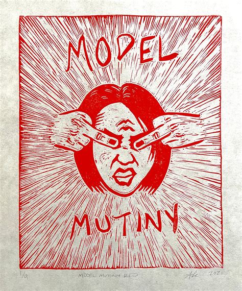 Model Mutiny Red Linocut Print On Paper Model Mutiny