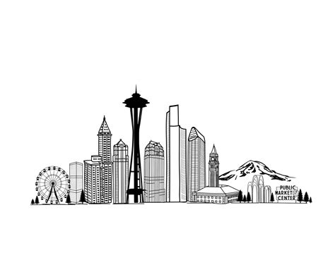 Seattle Skyline Print Seattle Washington Print Washington Etsy