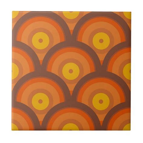 70s Style Brown And Orange Geometric Ring Pattern Ceramic Tile Zazzle
