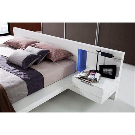 W60 x d16 x h29mirror: Revolve Furnishings - Modern Fatale Queen Bed in White or High Gloss Walnut with Attached ...
