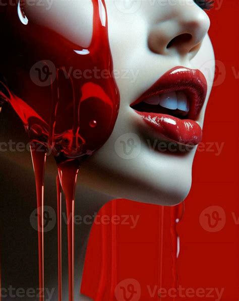 Woman Horror Blood Red Halloween Evil Dark Lady Mouth Demon Skittish Bloody Face Fear