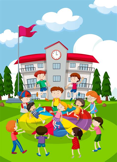 Children Playing At School 455787 Vector Art At Vecteezy