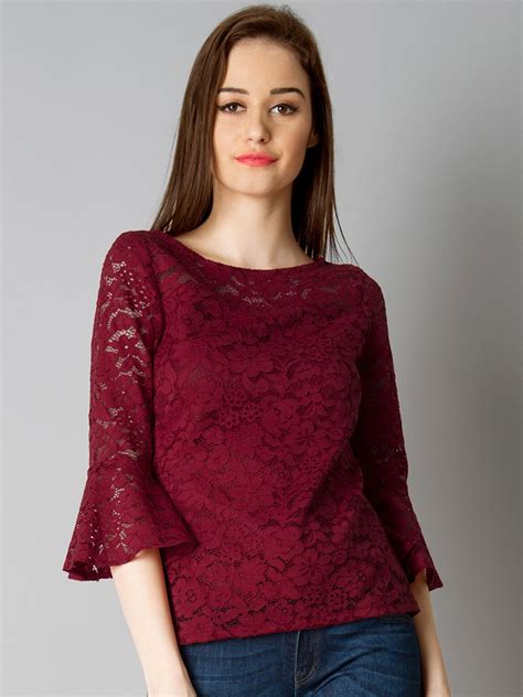 Pin By Susmita Mishra On Fashion Maroon Lace Top Tops Top Outfits