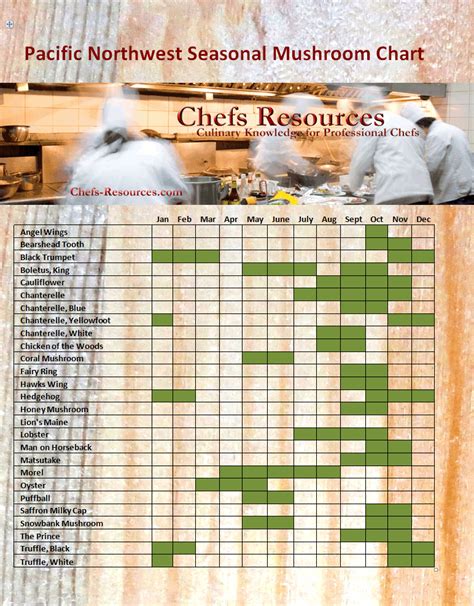 Wild Mushroom Seasonal Chart Washington State Chefs
