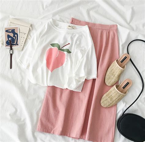 Sweet Peach T Shirt And Skirt Girls Fashion Clothes Kpop Fashion Outfits