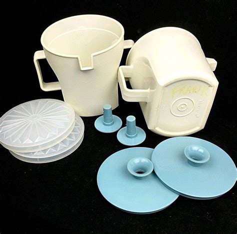 Vintage Tupperware Sugar Creamer Dispensers Almond With Blue Push