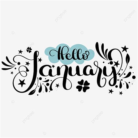 Halo Bulan Januari Teks Tulisan Tangan Dengan Ornamen Halo Januari
